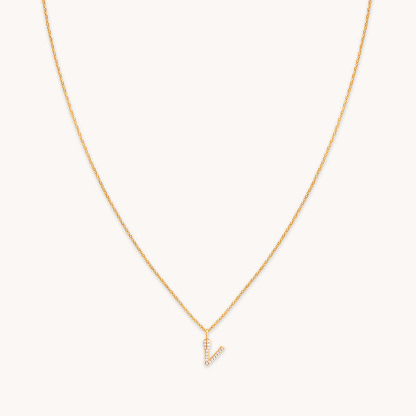 18k Gold Plated Jewellery - V Initial Pavé Pendant Necklace in Gold - Pendant Necklace - Astrid & Miyu