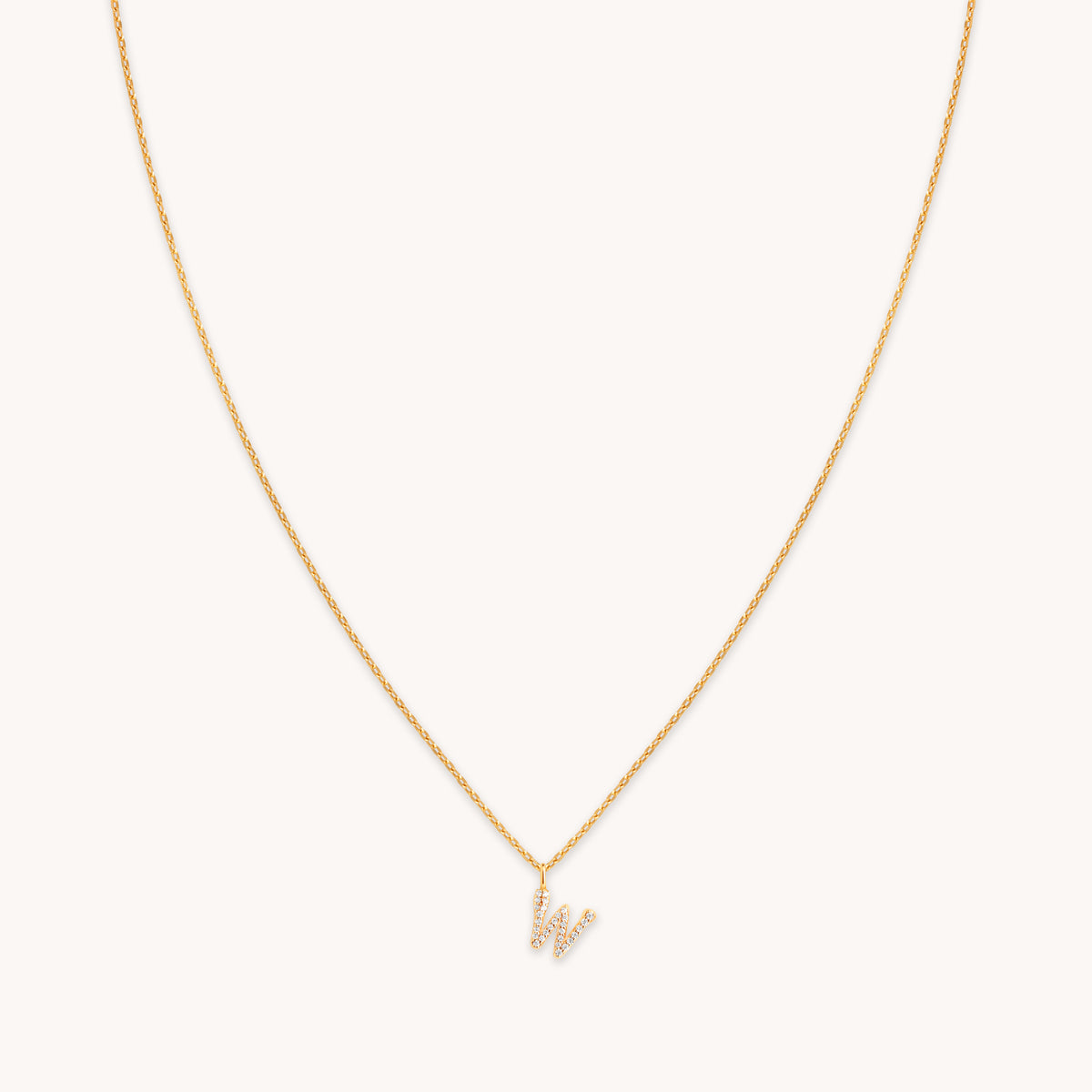 18k Gold Plated Jewellery - W Initial Pavé Pendant Necklace in Gold - Pendant Necklace - Astrid & Miyu