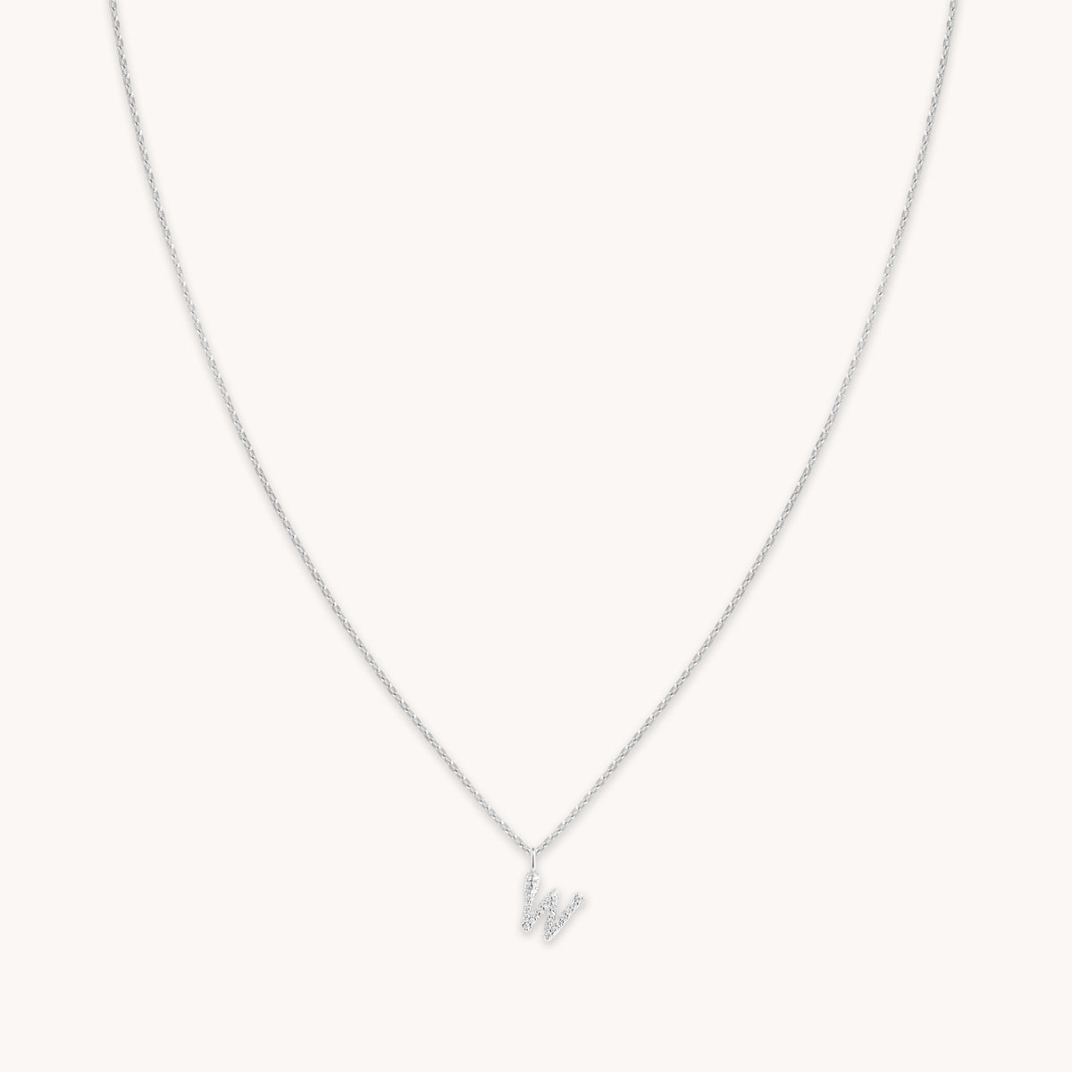 Gemstone Necklaces - W Initial Pavé Pendant Necklace in Silver - Pendant Necklace - Astrid & Miyu