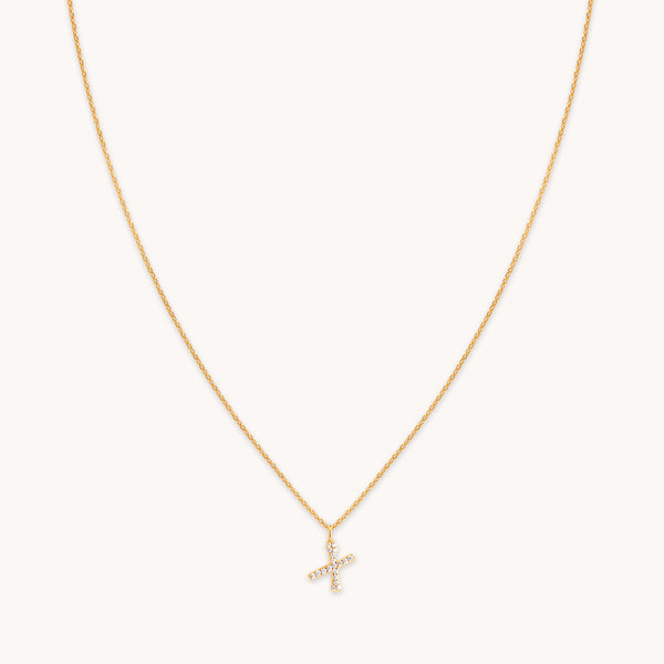 18k Gold Plated Jewellery - X Initial Pavé Pendant Necklace in Gold - Pendant Necklace - Astrid & Miyu