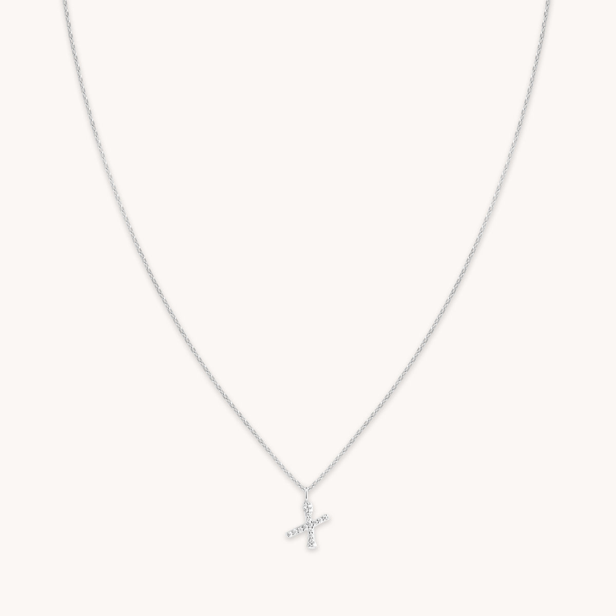 Gemstone Necklaces - X Initial Pavé Pendant Necklace in Silver - Pendant Necklace - Astrid & Miyu
