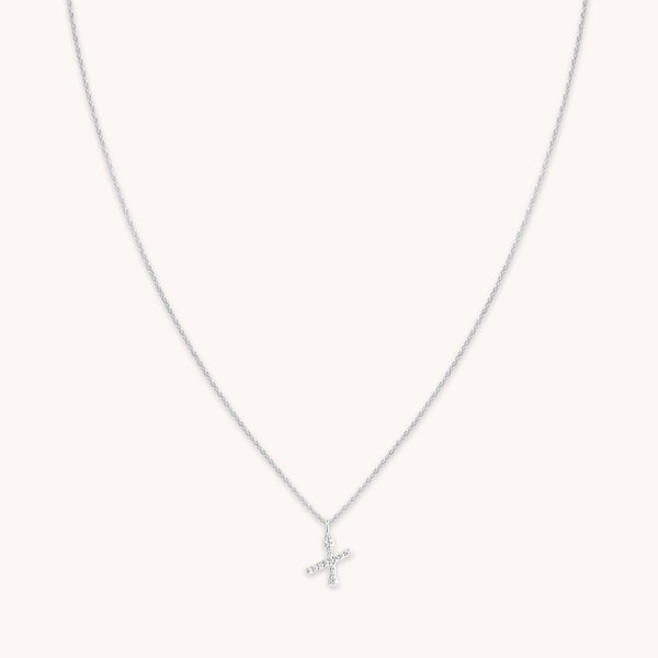 Gemstone Necklaces - X Initial Pavé Pendant Necklace in Silver - Pendant Necklace - Astrid & Miyu