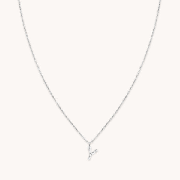 Gemstone Necklaces - Y Initial Pavé Pendant Necklace in Silver - Pendant Necklace - Astrid & Miyu