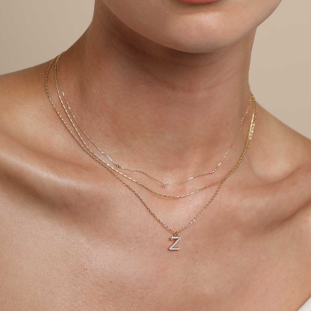 18k Gold Plated Jewellery - Z Initial Pavé Pendant Necklace in Gold - Pendant Necklace - Astrid & Miyu