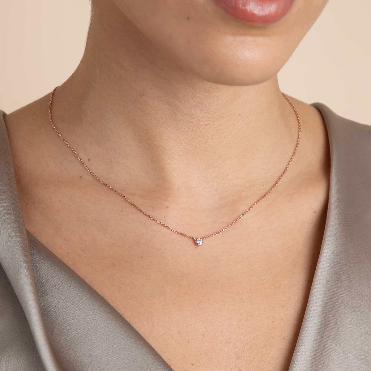 18k Rose Gold Plated Jewellery - Essential Crystal Pendant Necklace in Rose Gold - Pendant Necklace - Astrid & Miyu