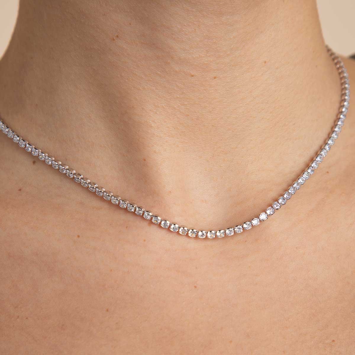 Crystal Collection - Gleam Tennis Chain Necklace in Silver - Chain Necklaces - Astrid & Miyu