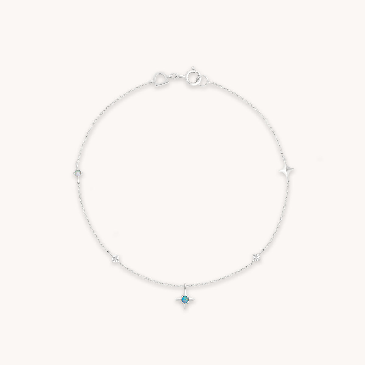 14k Gold Opal & Topaz - Cosmic Star Opal Charm Bracelet in Solid White Gold - Charm Bracelet - Astrid & Miyu