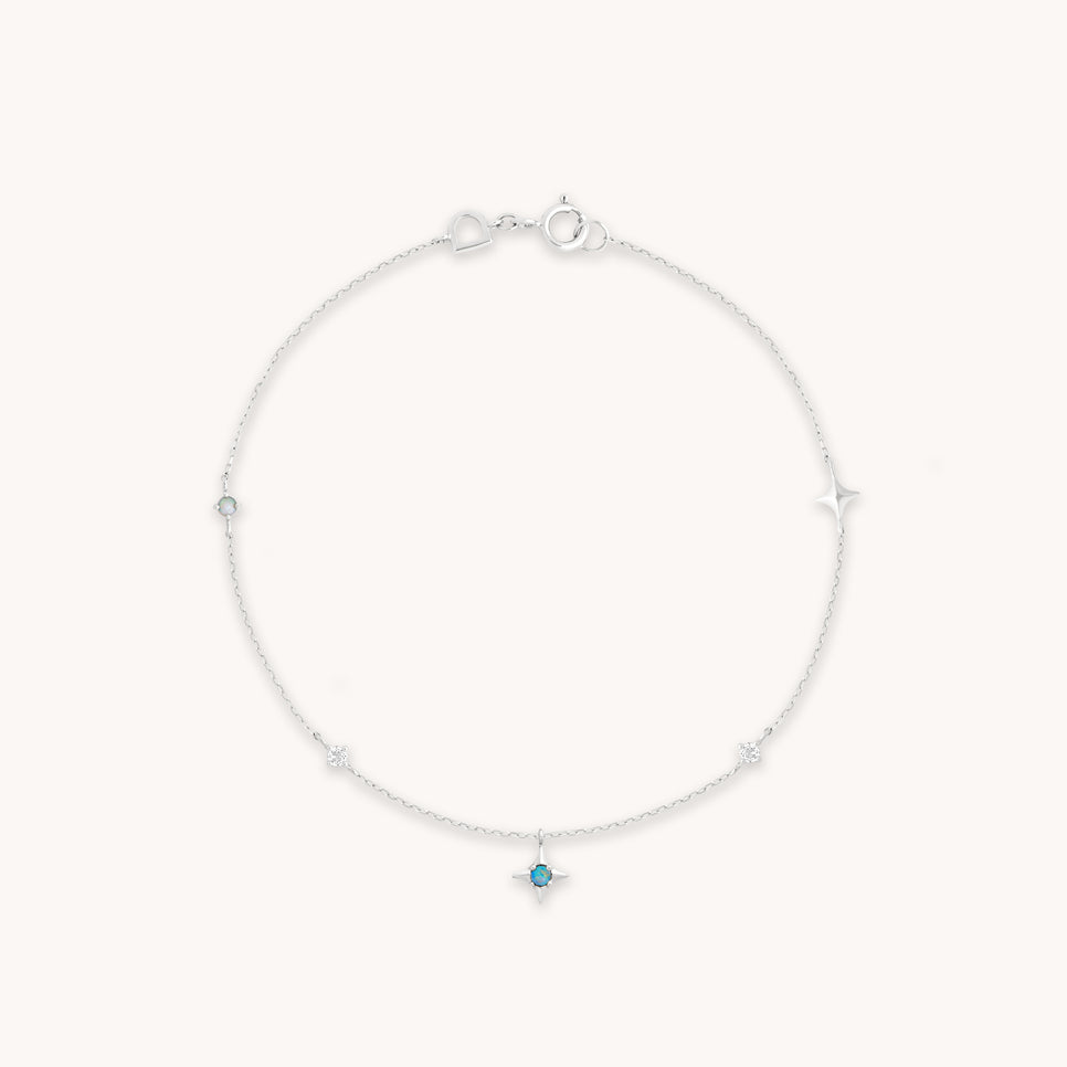 14k Gold Opal & Topaz - Cosmic Star Opal Charm Bracelet in Solid White Gold - Charm Bracelet - Astrid & Miyu