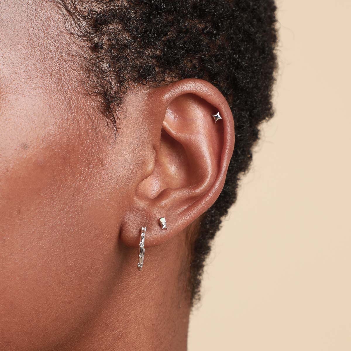 14k Gold Opal & Topaz - Cosmic Star Topaz Hoops in Solid White Gold - Hoop Earrings - Astrid & Miyu