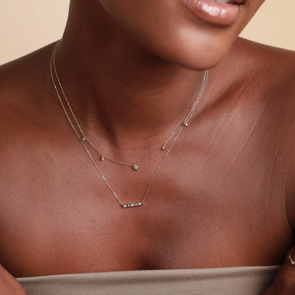 14k Gold Opal & Topaz - Cosmic Star Topaz Bar Necklace in Solid Gold - Necklace - Astrid & Miyu