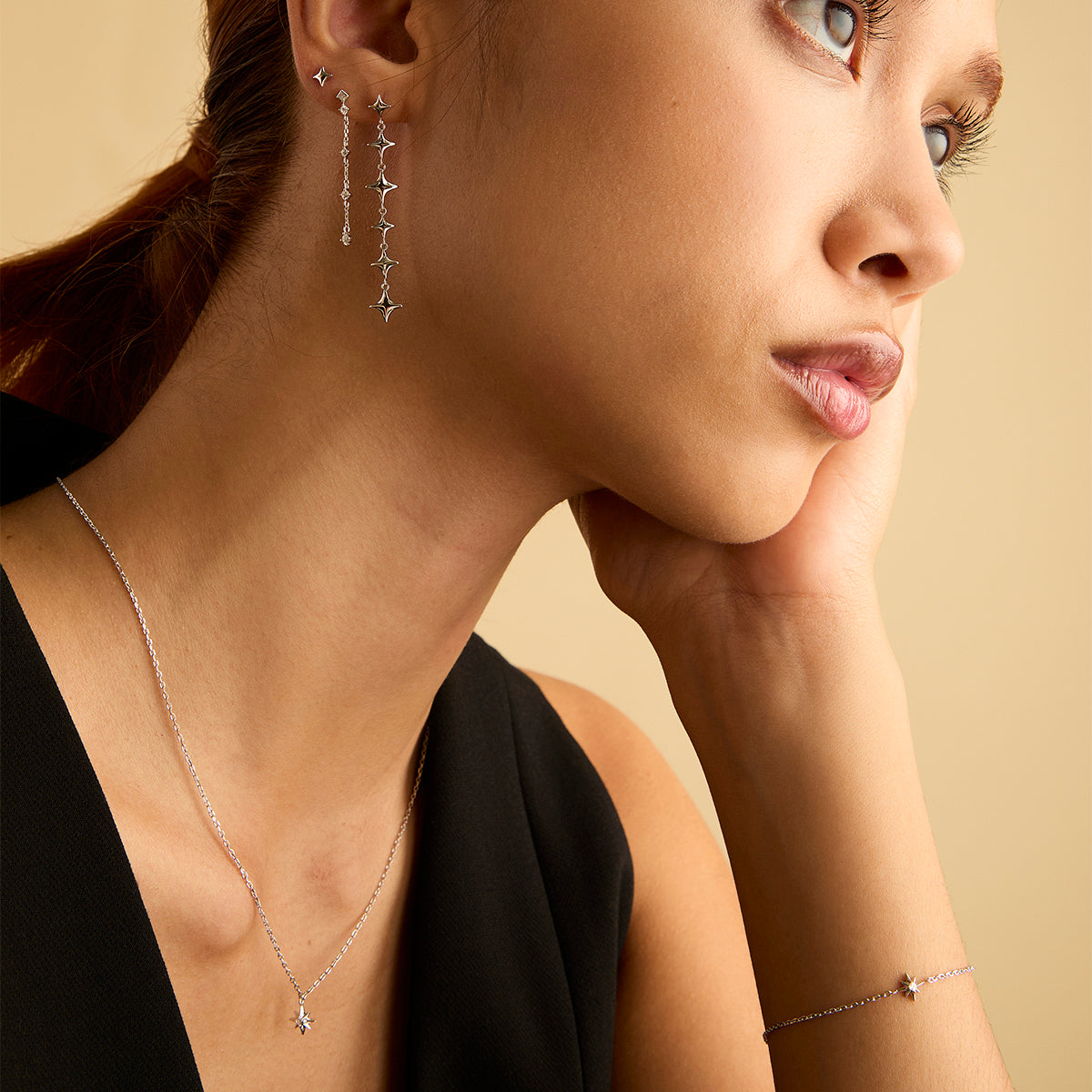 Cosmic Star Drop Studs in Silver-Astrid & Miyu