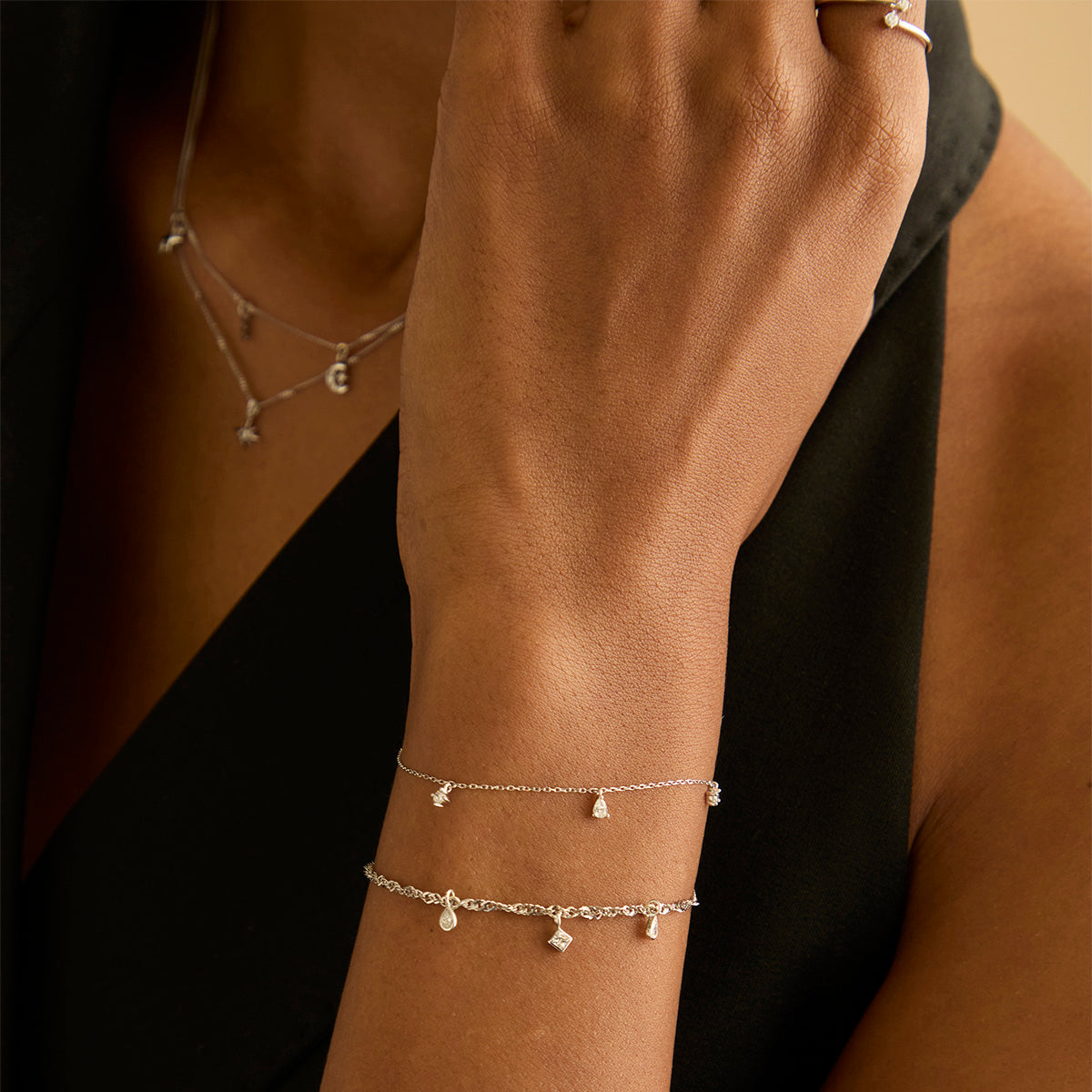 Bracelets - Diamond Charm Bracelet in Solid White Gold - Charm Bracelets - Astrid & Miyu