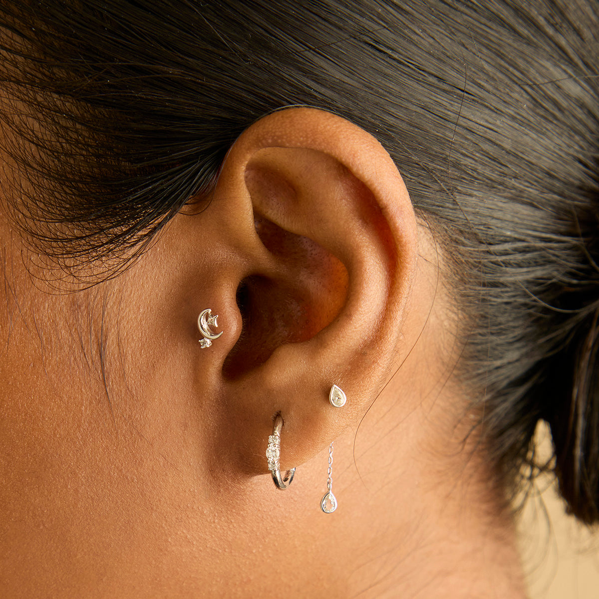 Earrings - Diamond Trilogy Hoops in Solid White Gold - Hoop Earrings - Astrid & Miyu