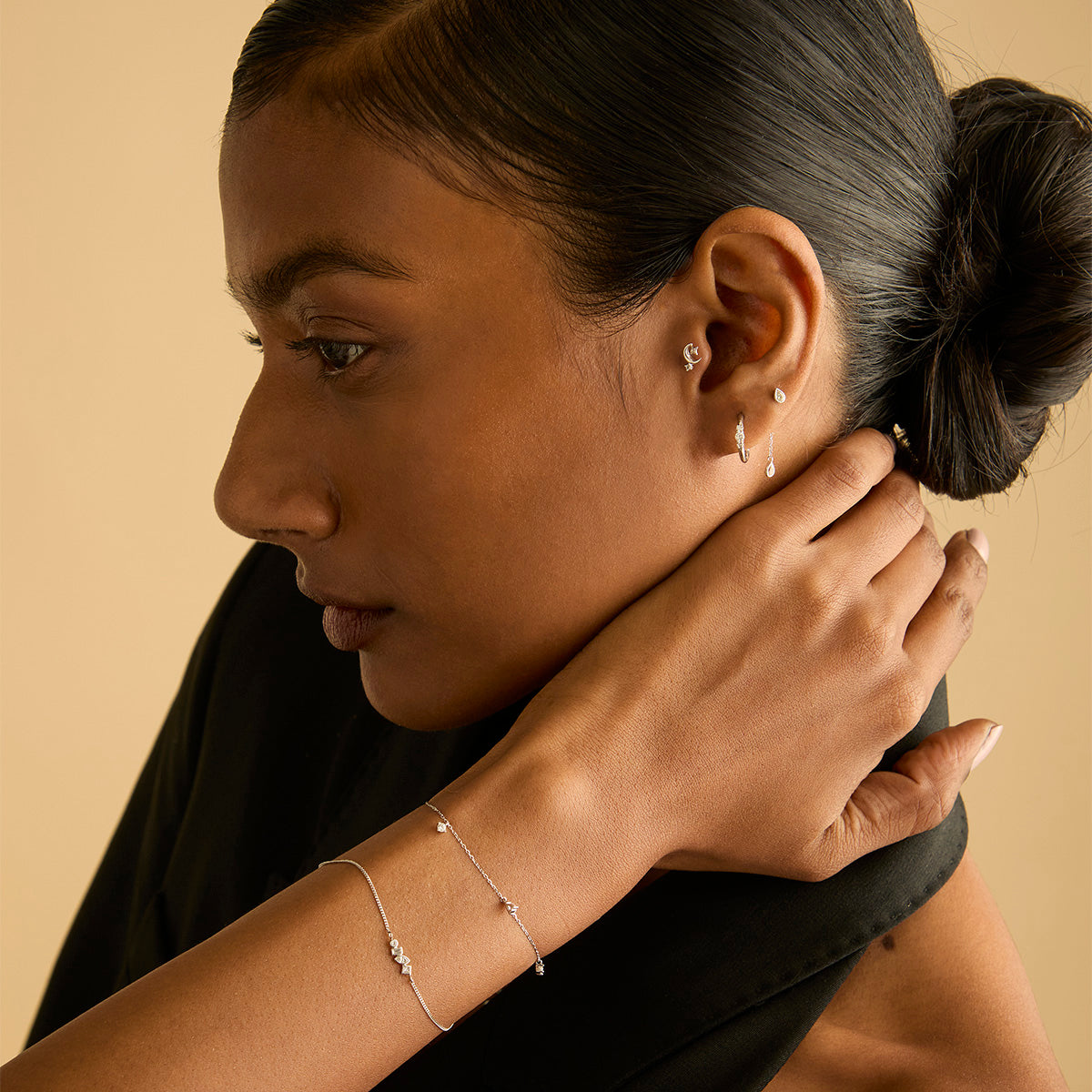 Earrings - Diamond Trilogy Hoops in Solid White Gold - Hoop Earrings - Astrid & Miyu