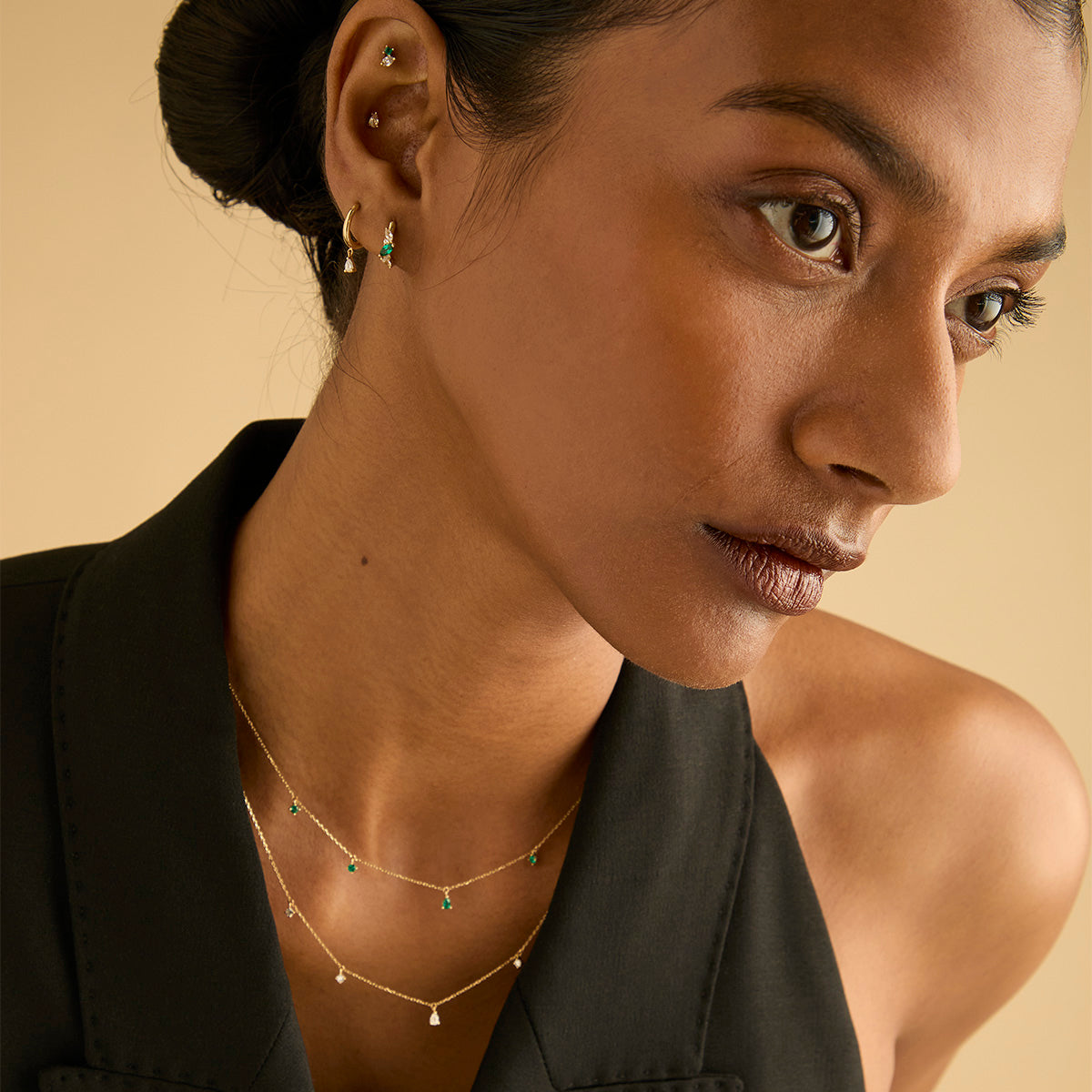 Earrings - Diamond Charm Huggies in Solid Gold - Huggies - Astrid & Miyu