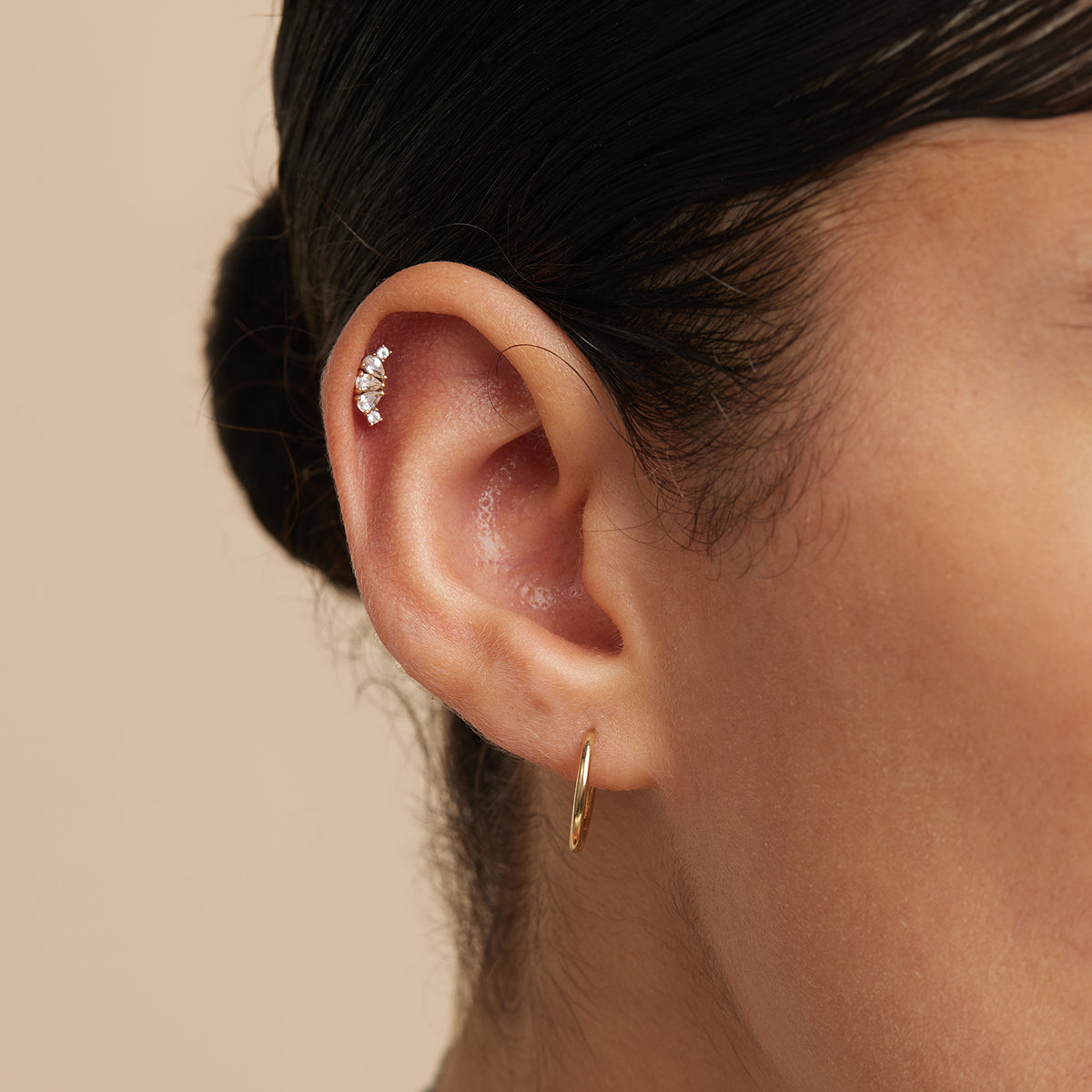April White Topaz - Topaz Triple Pear Cluster Piercing Stud in Solid Gold - Piercing Stud - Astrid & Miyu