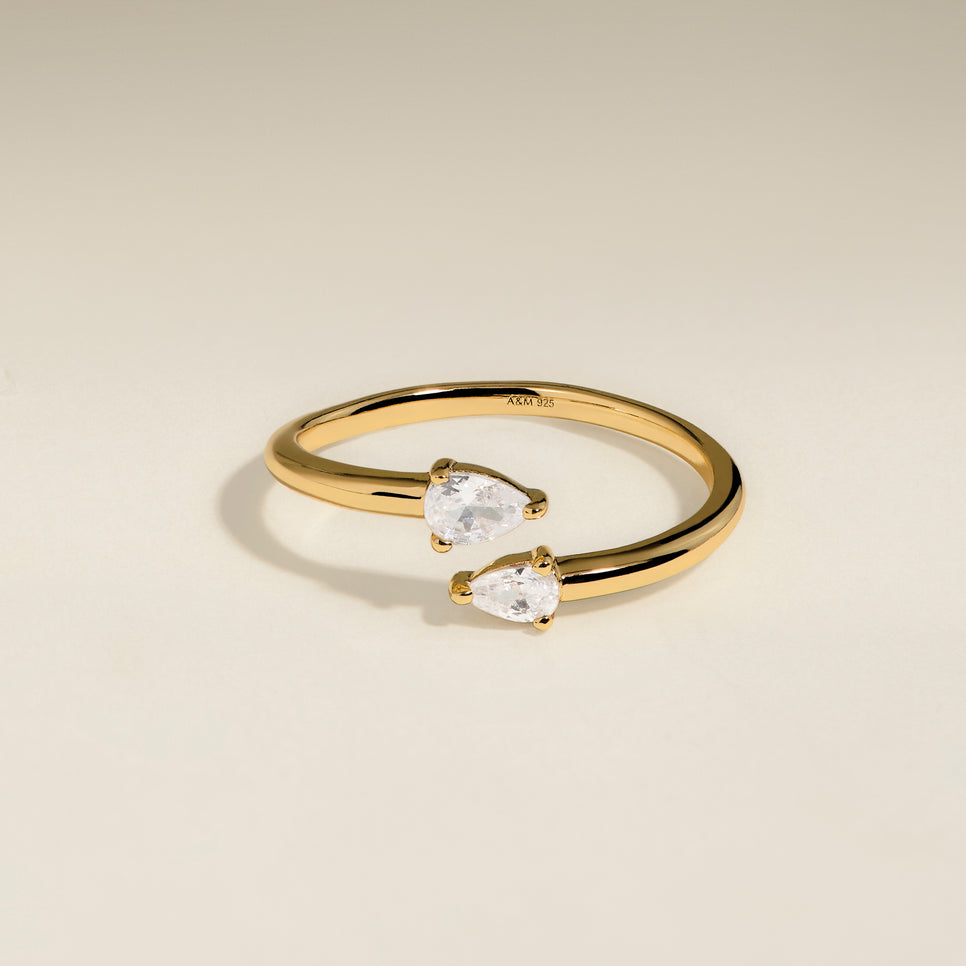 Crystal Pear Open Ring in Gold-Astrid & Miyu