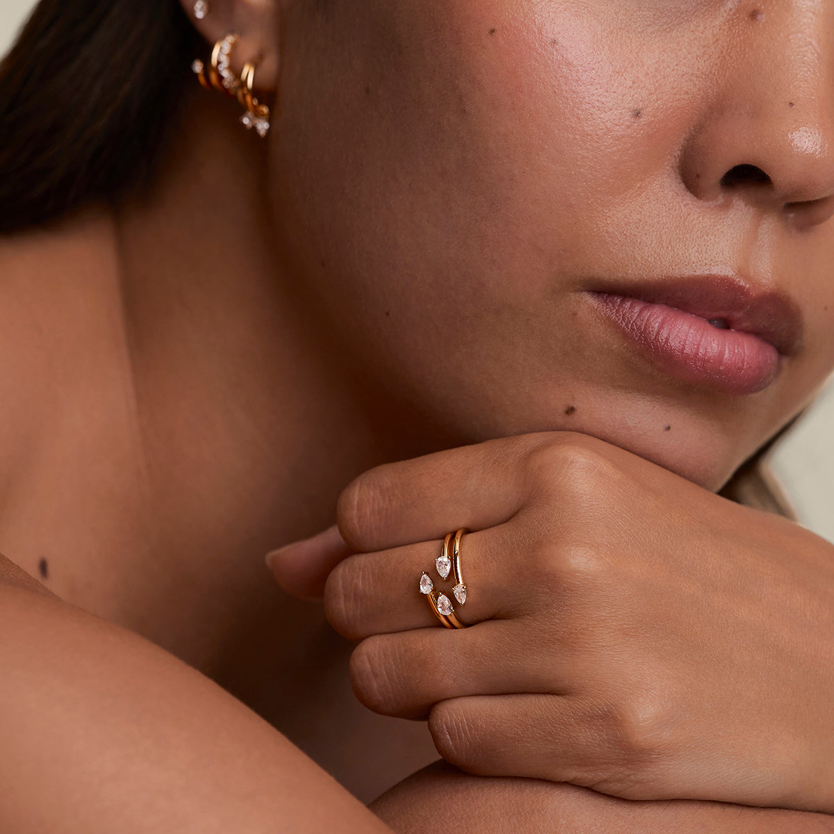 Crystal Pear Open Ring in Gold-Astrid & Miyu