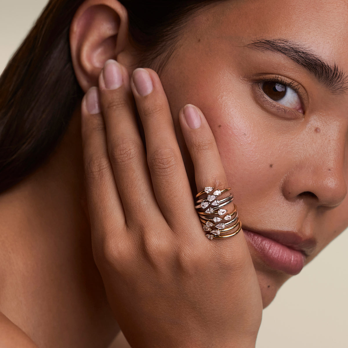 Crystal Pear Open Ring in Gold-Astrid & Miyu