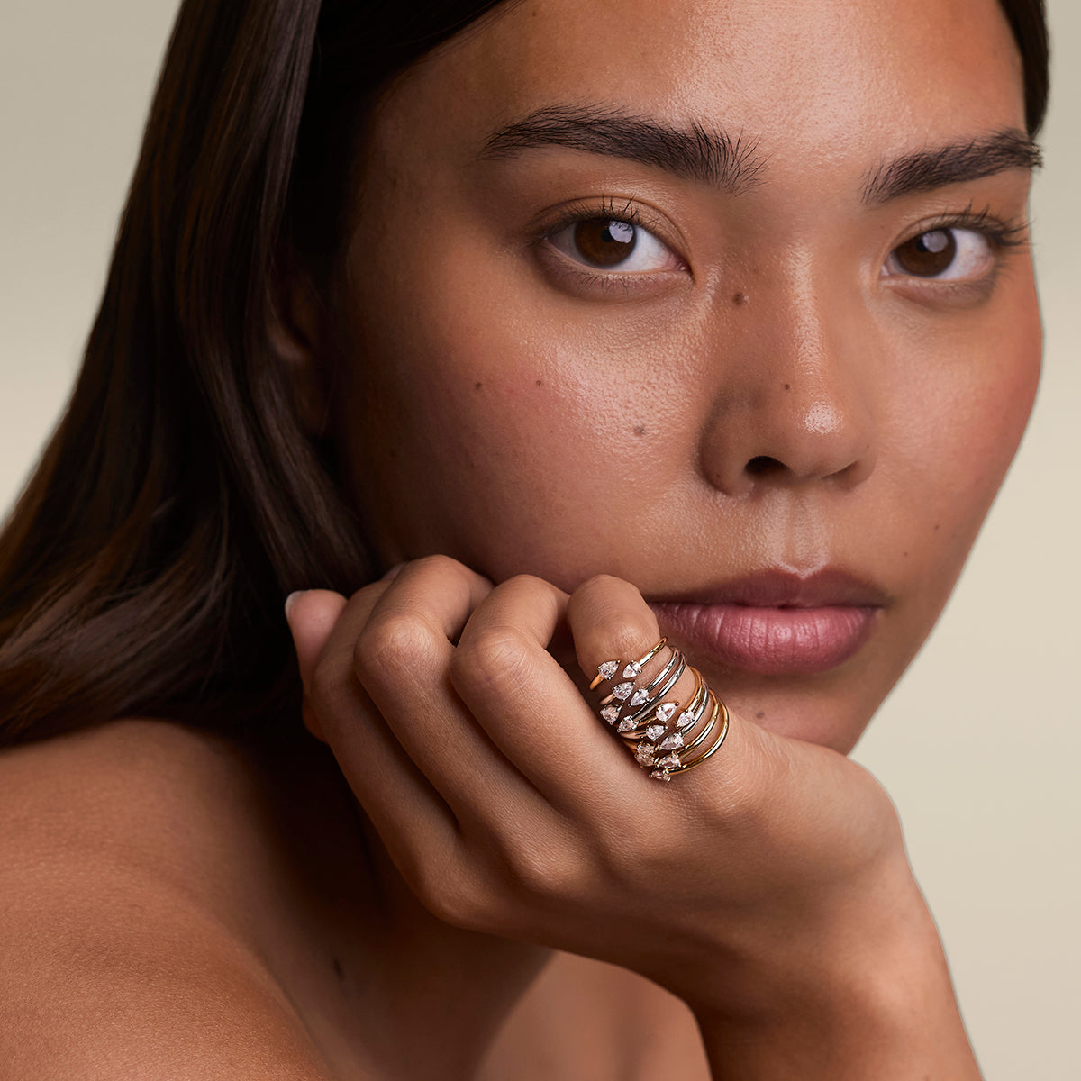 Crystal Pear Open Ring in Silver-Astrid & Miyu