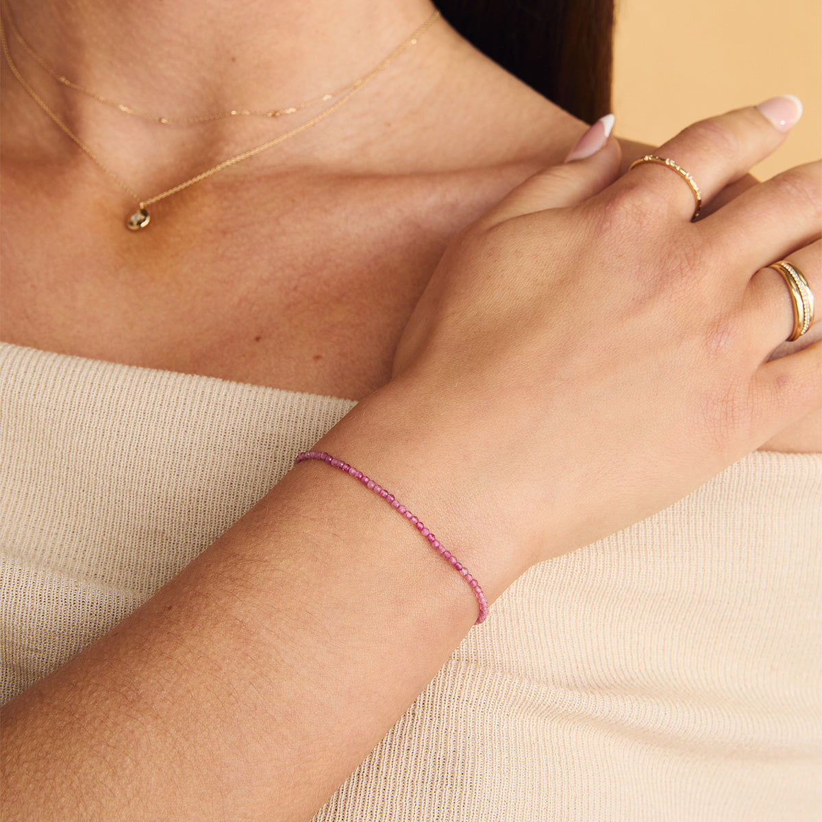 Bracelets - Tourmaline Gemstone Bracelet in 9k White Gold - Beaded Bracelet - Astrid & Miyu