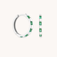 Earrings - Emerald Baguette Hoops in Solid White Gold - Hoop Earrings - Astrid & Miyu