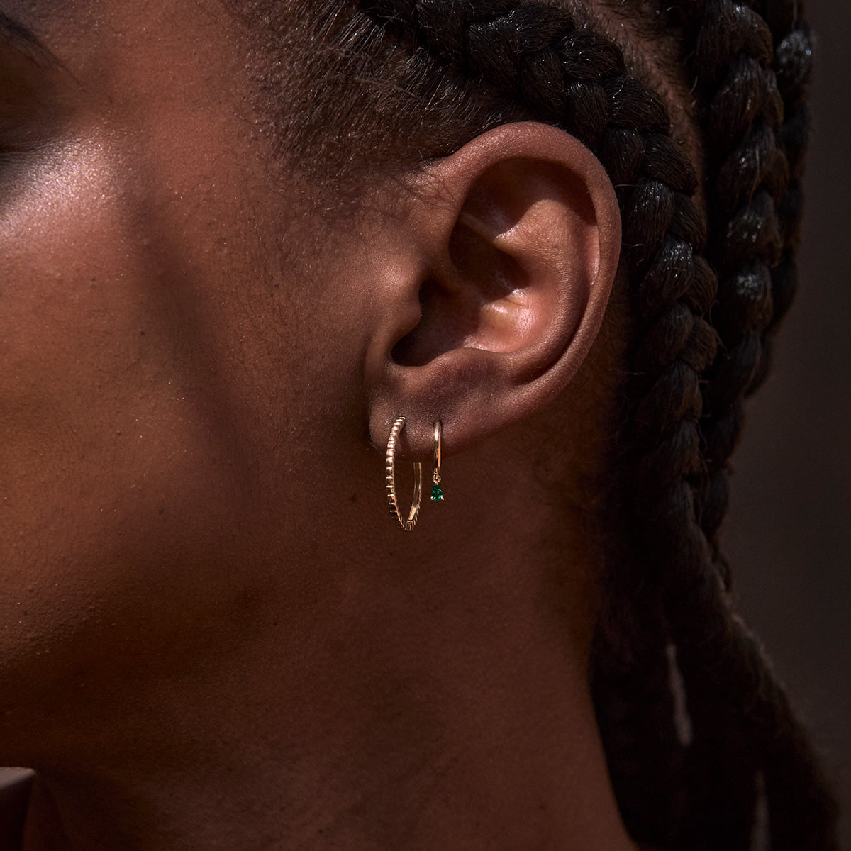 Earrings - Emerald Pear Charm Huggies in Solid Gold - Huggies - Astrid & Miyu