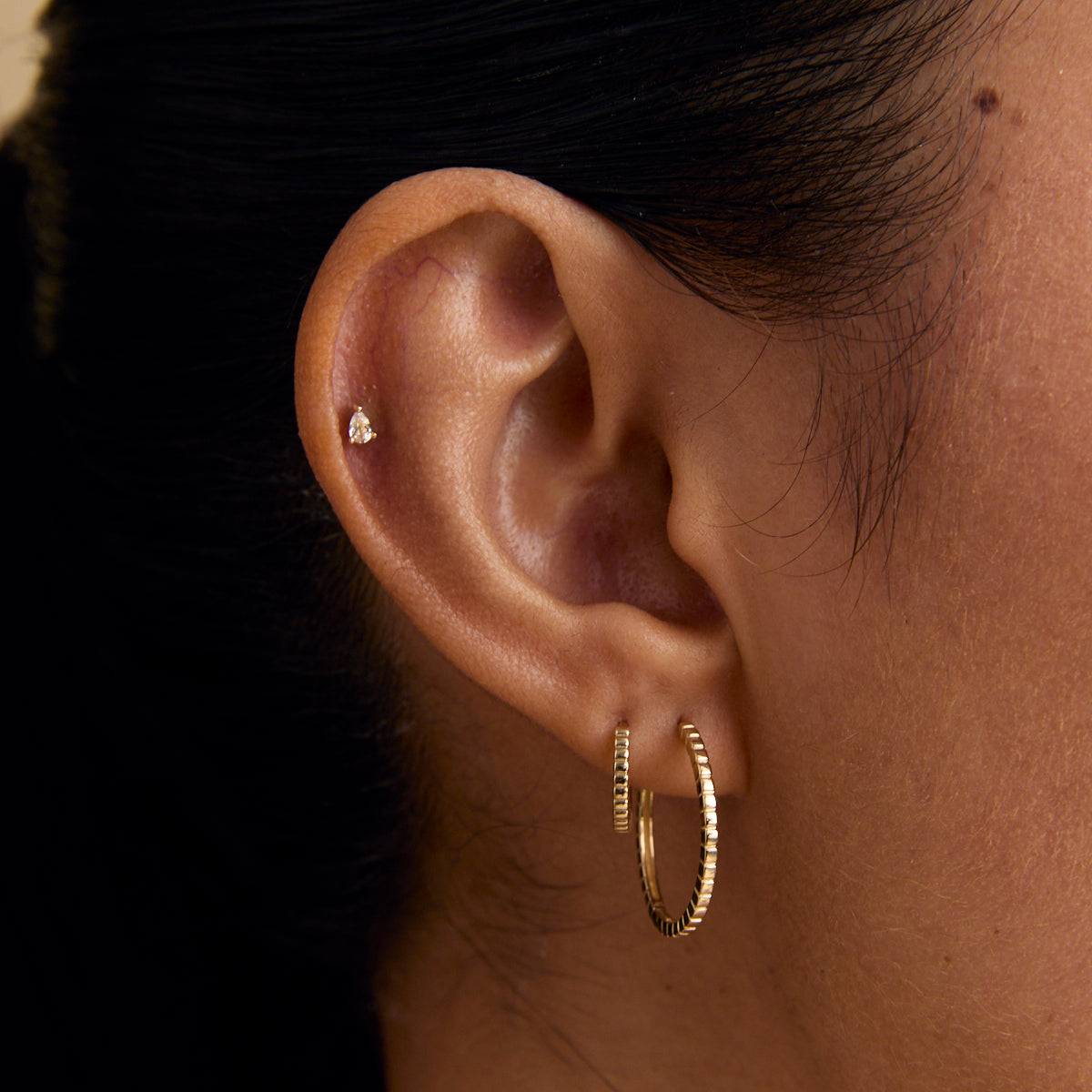 Earrings - Ridged Huggies in Solid Gold - Huggies - Astrid & Miyu