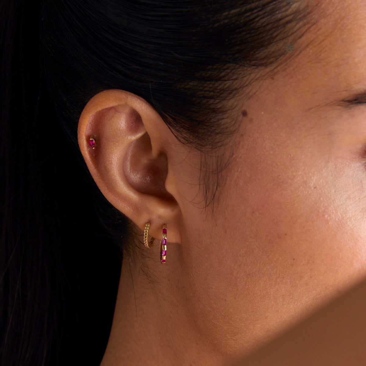 Earrings - Ridged Huggies in Solid Gold - Huggies - Astrid & Miyu