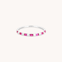 Lab-Grown Gemstones - Pink Sapphire Baguette Band Ring in Solid White Gold - Band Rings - Astrid & Miyu