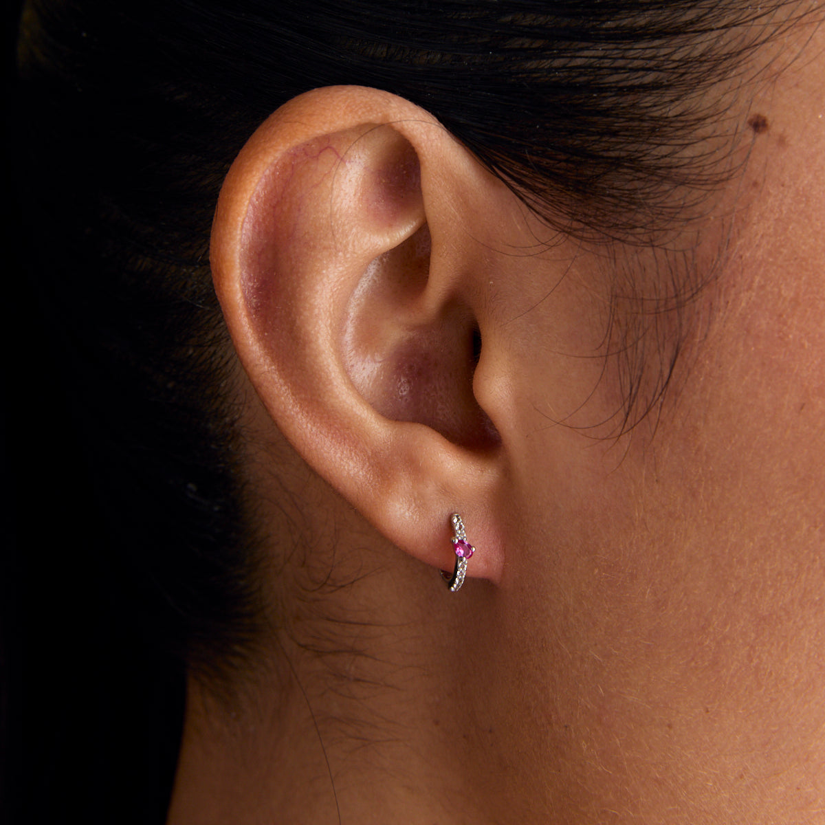 Earrings - Pink Sapphire Marquise Huggies in Solid White Gold - Huggies - Astrid & Miyu