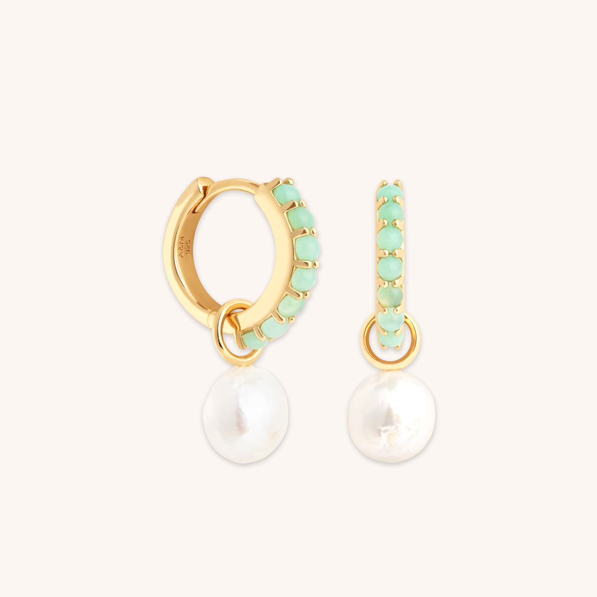 18k Gold Plated Jewellery - Aqua & Pearl Charm Huggies in Gold - Huggies - Astrid & Miyu