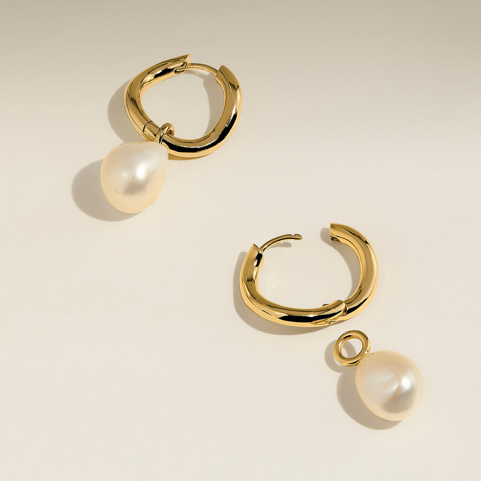 Serenity Pearl Charm Hoops in Gold-Astrid & Miyu