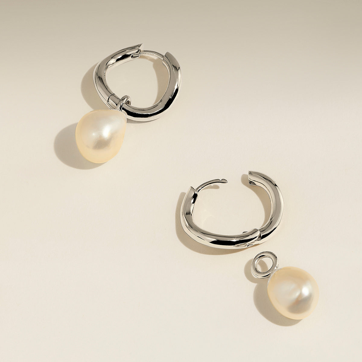 Serenity Pearl Charm Hoops in Silver-Astrid & Miyu