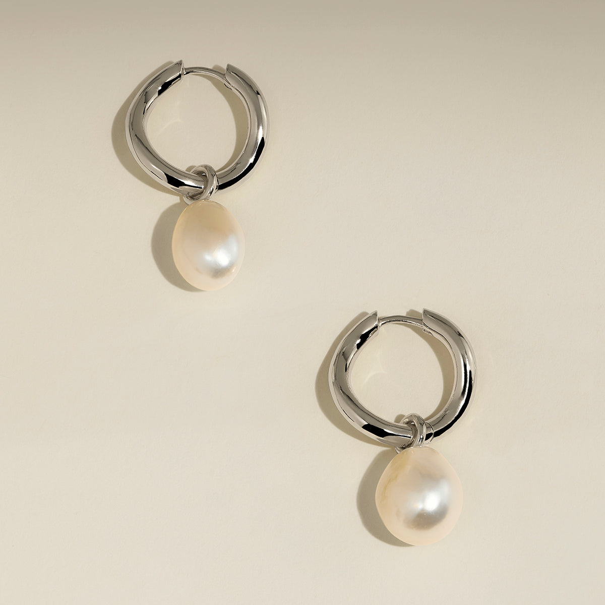 Serenity Pearl Charm Hoops in Silver-Astrid & Miyu
