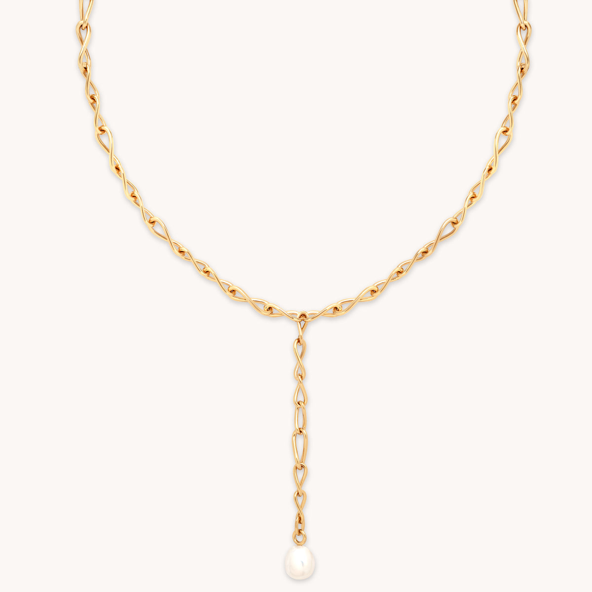 18k Gold Plated Jewellery - Infinite Pearl Bold Lariat Necklace in Gold - Lariat Necklace - Astrid & Miyu