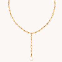 18k Gold Plated Jewellery - Infinite Pearl Bold Lariat Necklace in Gold - Lariat Necklace - Astrid & Miyu