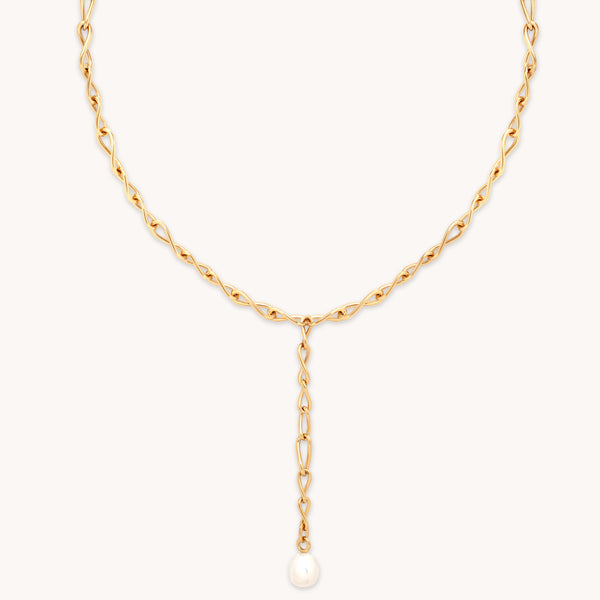 18k Gold Plated Jewellery - Infinite Pearl Bold Lariat Necklace in Gold - Lariat Necklace - Astrid & Miyu