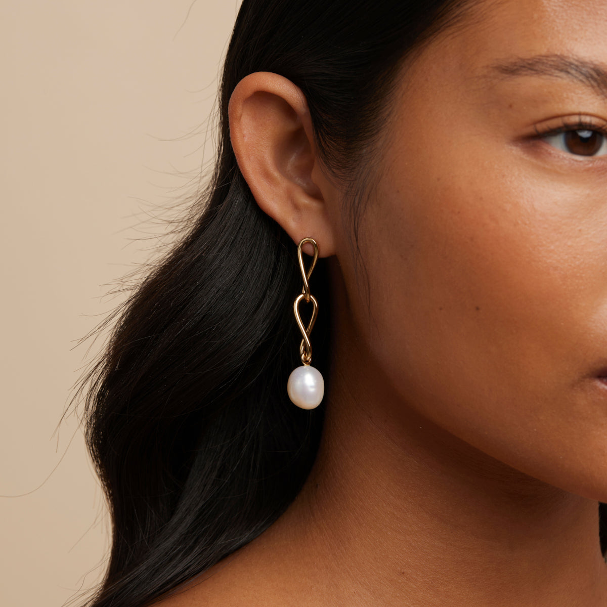 18k Gold Plated Jewellery - Infinite Pearl Drop Studs in Gold - Stud Earrings - Astrid & Miyu