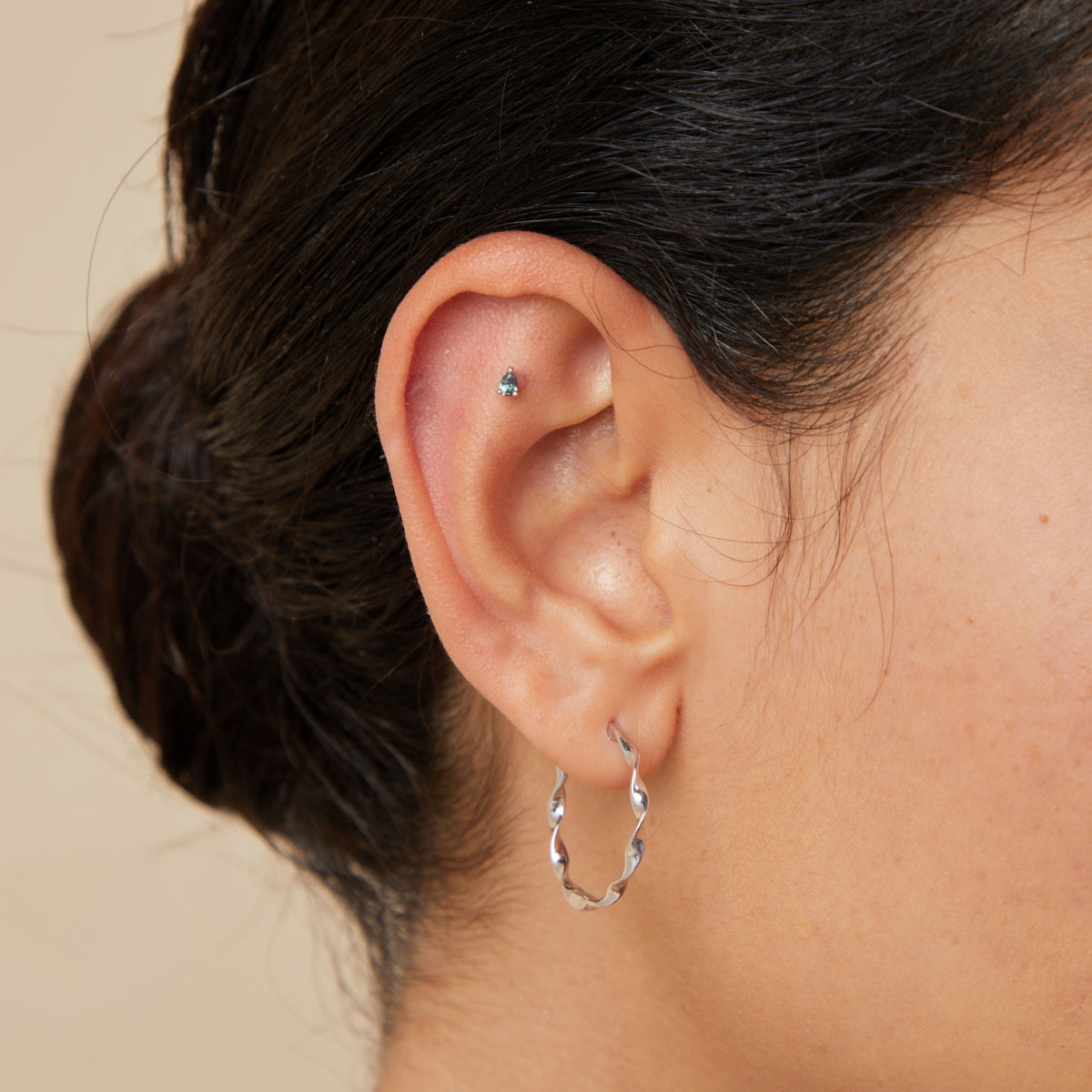 Flat Back Labret Studs - Alexandrite Pear Piercing Stud in Solid White Gold - Piercing Stud - Astrid & Miyu