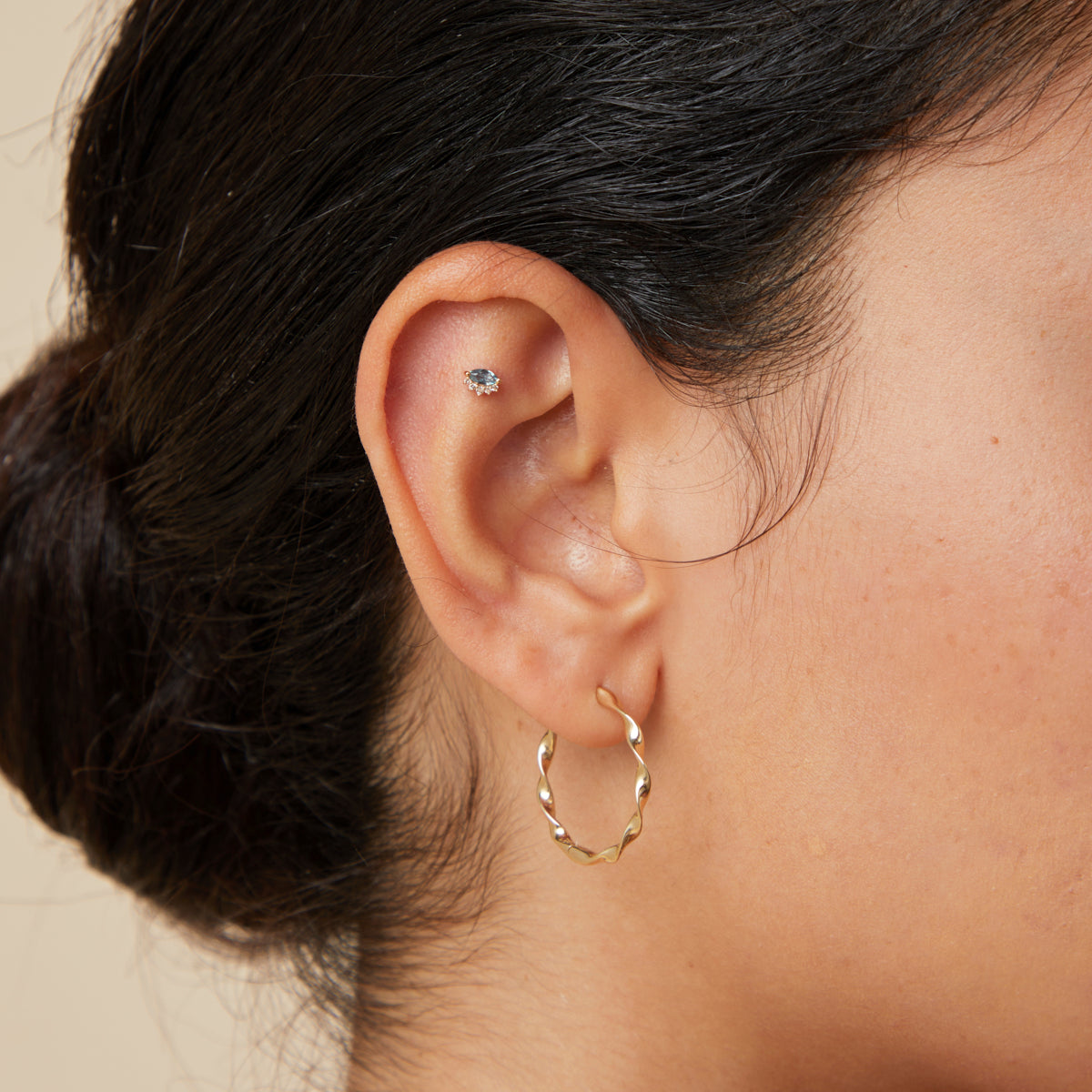 Flat Back Labret Studs - Evil Eye Alexandrite Piercing Stud in Solid Gold - Piercing Stud - Astrid & Miyu