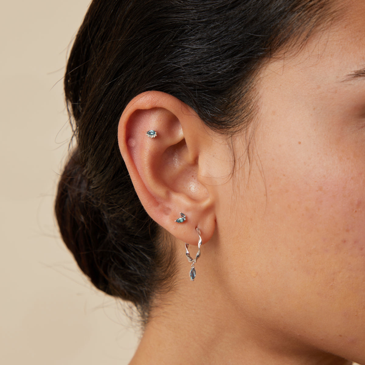 Flat Back Labret Studs - Evil Eye Alexandrite Piercing Stud in Solid White Gold - Piercing Stud - Astrid & Miyu