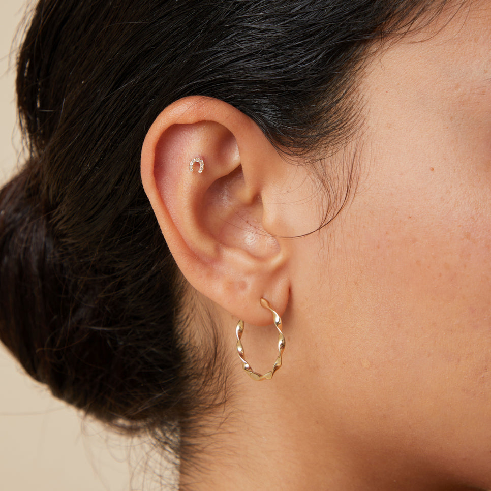 Pavé Horseshoe Piercing Stud in Solid Gold-Astrid & Miyu