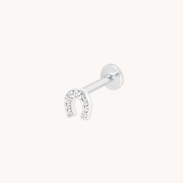 Flat Back Labret Studs - Pavé Horseshoe Piercing Stud in Solid White Gold - Piercing Stud - Astrid & Miyu