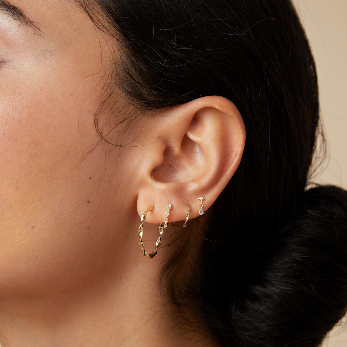 Cosmic Pear Charm Piercing Stud in Solid Gold-Astrid & Miyu