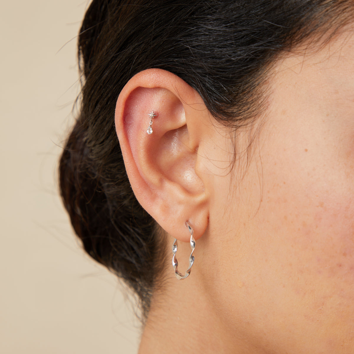 Flat Back Labret Studs - Cosmic Pear Charm Piercing Stud in Solid White Gold - Piercing Stud - Astrid & Miyu