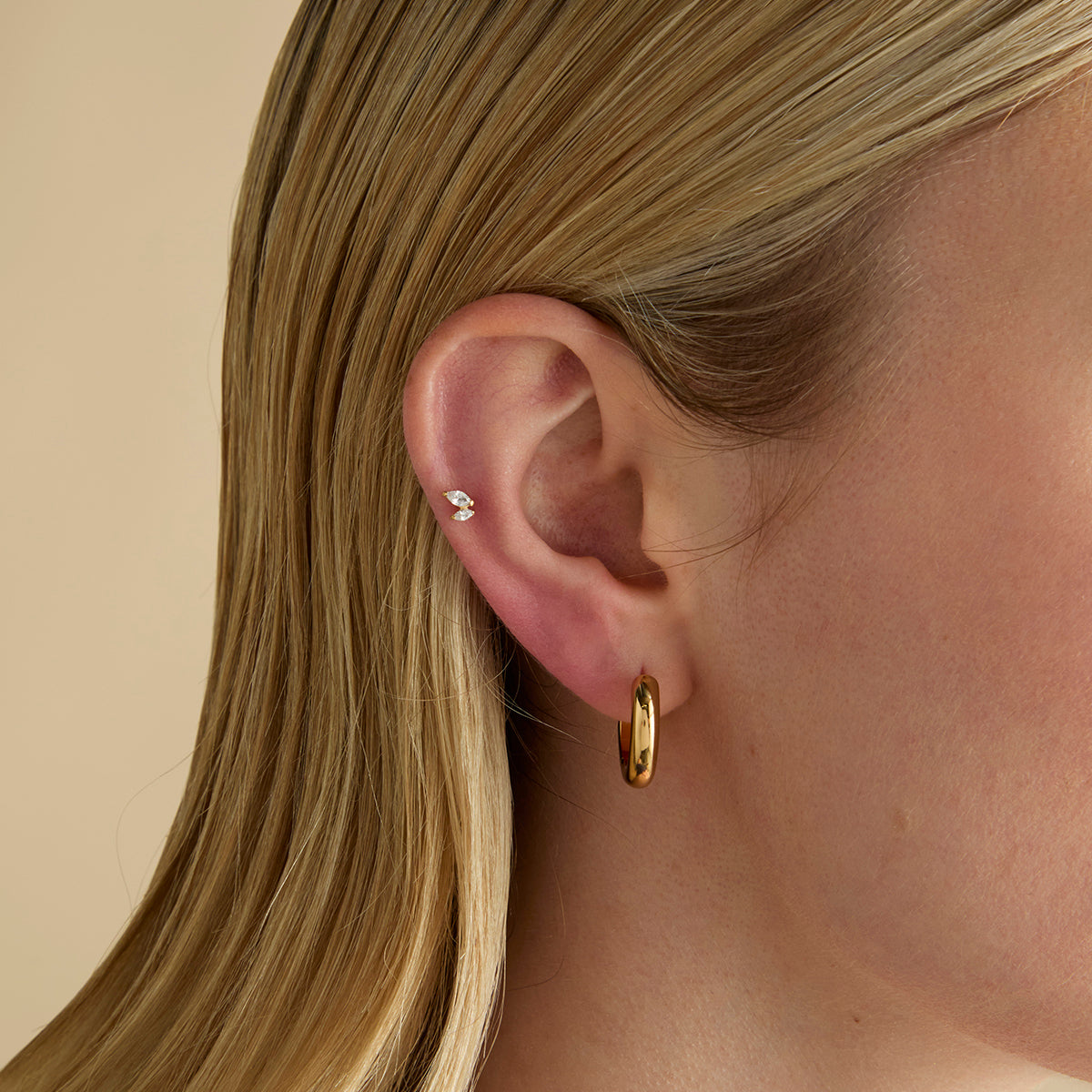 Conch Piercing Jewellery - Crystal Double Marquise Titanium Piercing Stud in Gold - Piercing Stud - Astrid & Miyu