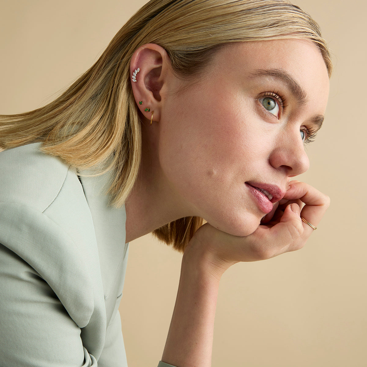Conch Piercing Jewellery - Green Titanium Piercing Stud in Gold - Piercing Stud - Astrid & Miyu