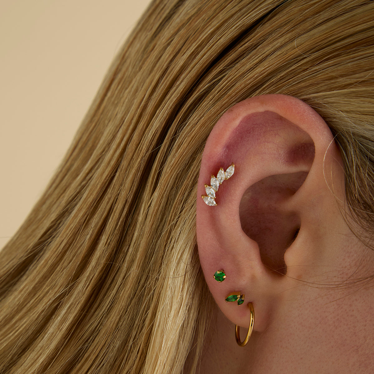Conch Piercing Jewellery - Green Titanium Piercing Stud in Gold - Piercing Stud - Astrid & Miyu
