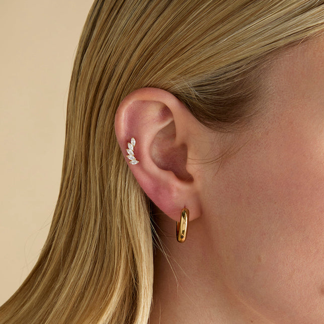 Conch Piercing Jewellery - Curved Marquise Titanium Piercing Stud in Gold - Piercing Stud - Astrid & Miyu